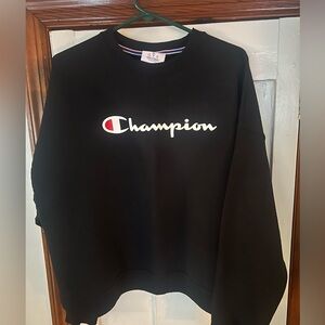 Champion Men's XL Black Powerblend  Crew Neck  Script Logo Pullover Sweatshirt